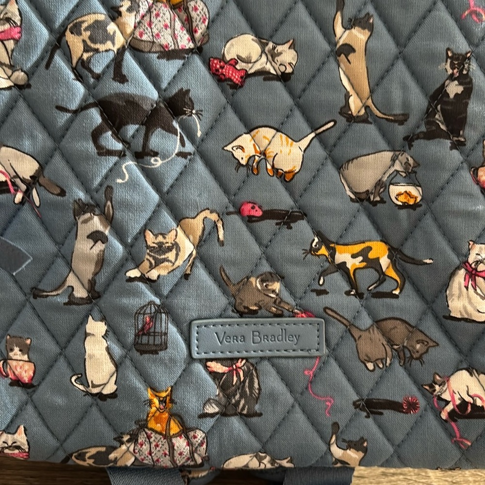 Vera Bradley Quilted Blue Cat Print Backpack - Picture 6 of 7